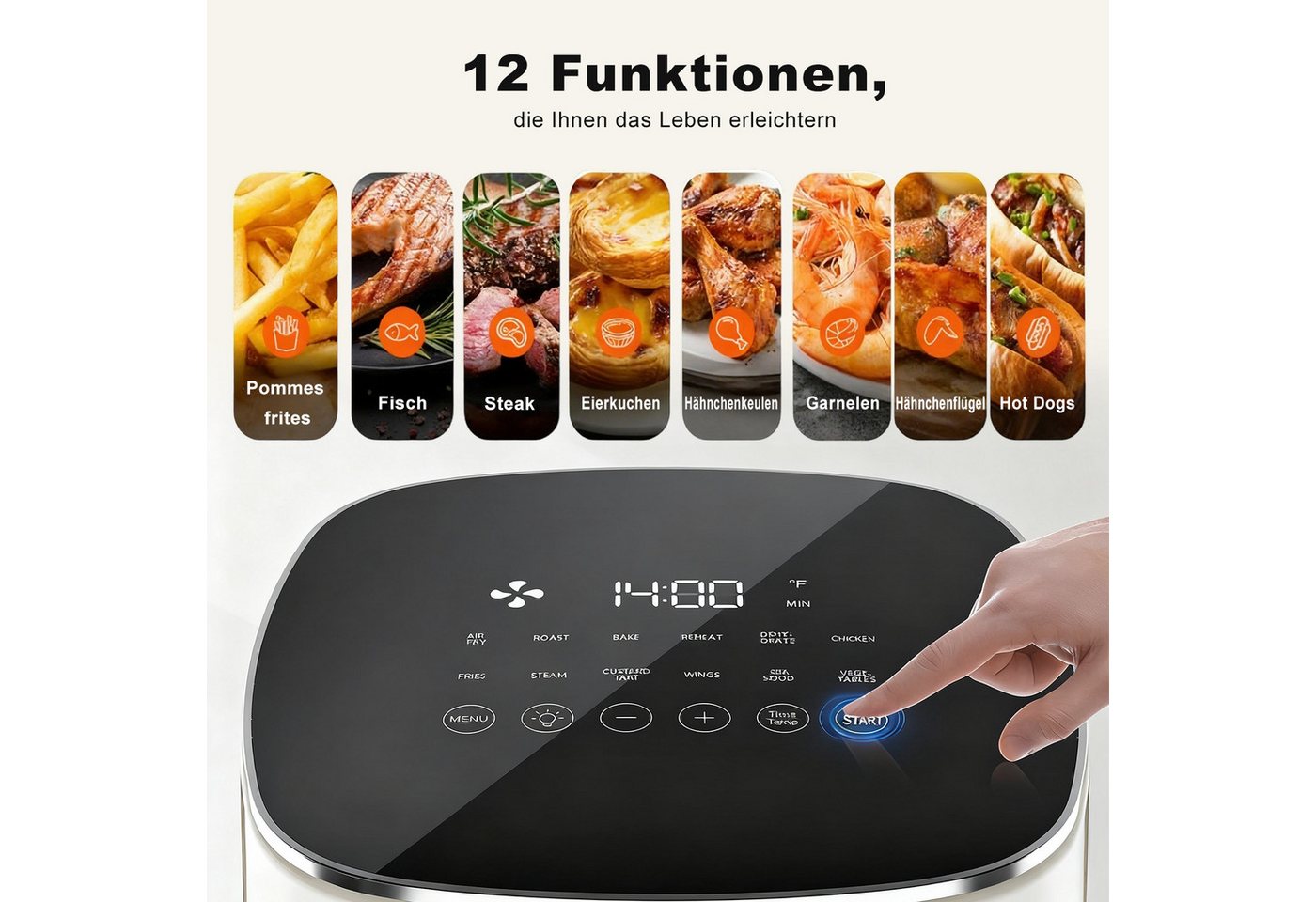 DUMOS Heißluftfritteuse, 6,34 QT – XXL Air Fryer mit Digitaldisplay, 8 Kochprogramme Bild 4