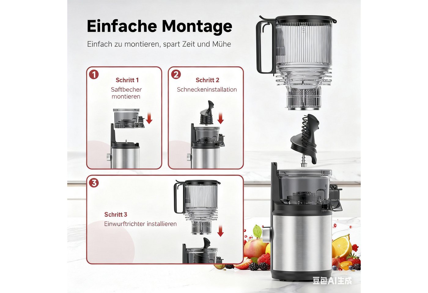 AMZCHEF Zentrifugenentsafter JE-7OT8, 250 W, 150mm Extra-Breitem Einfüllschacht, 2L Entsafter für Gemüse und Obst