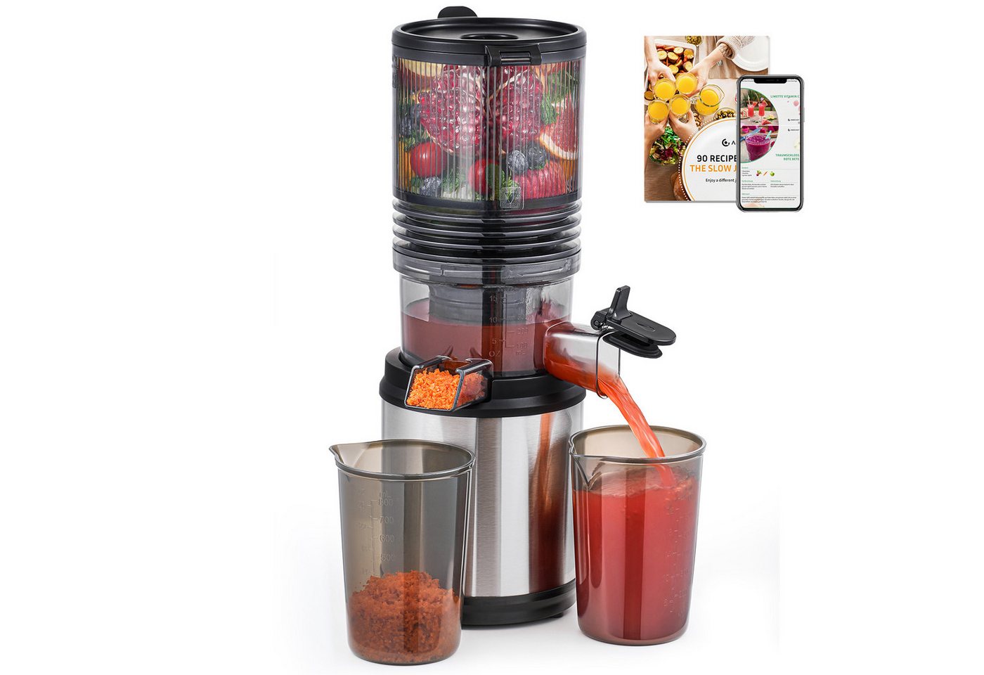 AMZCHEF Zentrifugenentsafter JE-7OT8, 250 W, 150mm Extra-Breitem Einfüllschacht, 2L Entsafter für Gemüse und Obst Bild 2
