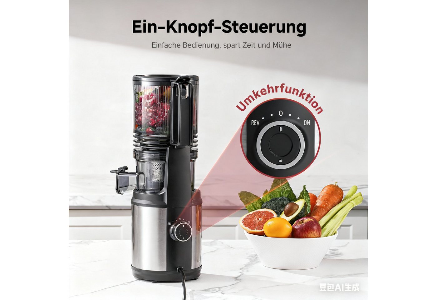 AMZCHEF Zentrifugenentsafter JE-7OT8, 250 W, 150mm Extra-Breitem Einfüllschacht, 2L Entsafter für Gemüse und Obst Bild 5