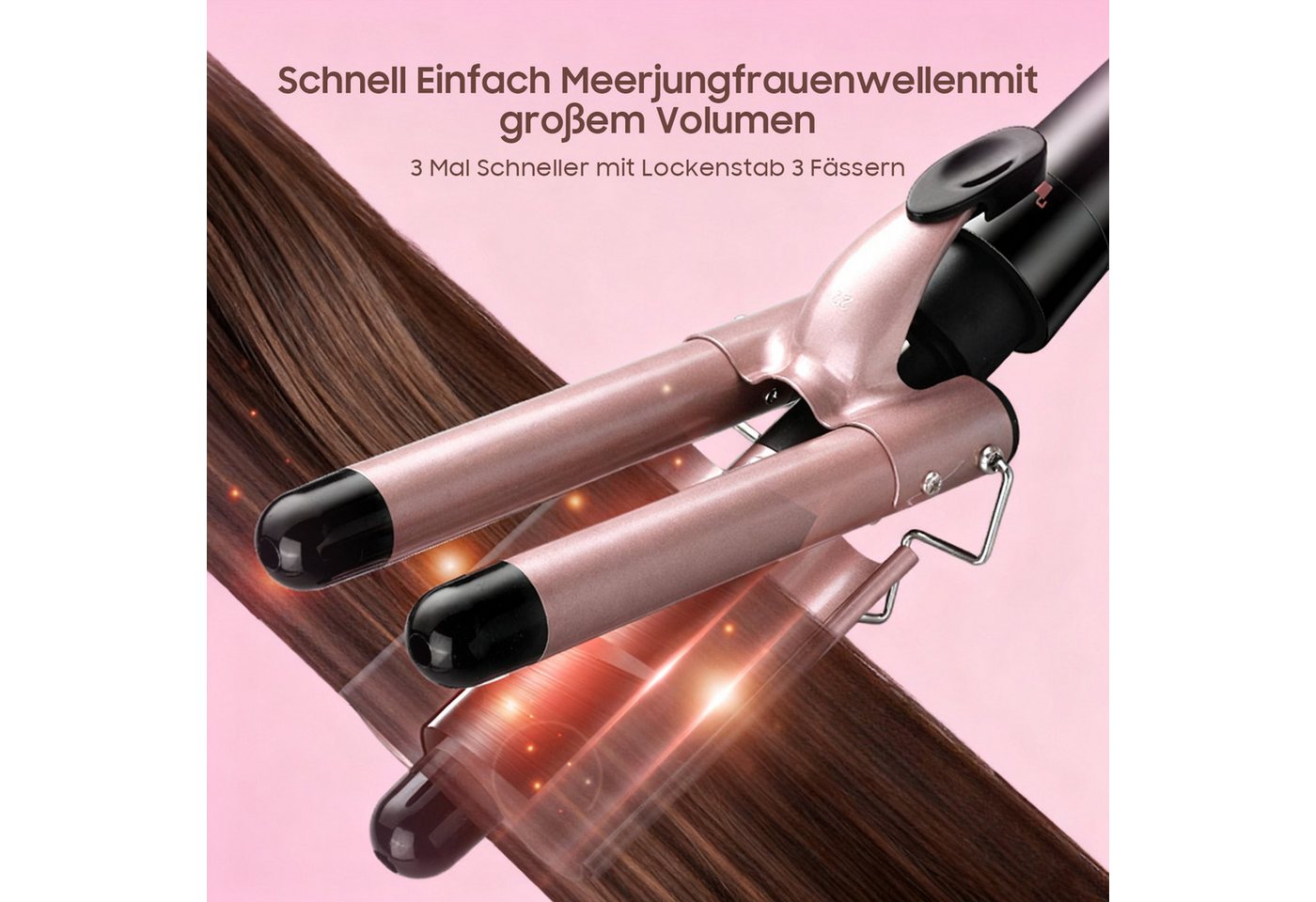 STANBOW Lockenstab Lockenstab 3 Fässer mit PTC-Schnellheizung, Temperaturregelung, 5-in-1 Lockenstab-Set mit Bürste & Handschuhen, schnelle Aufheizung
