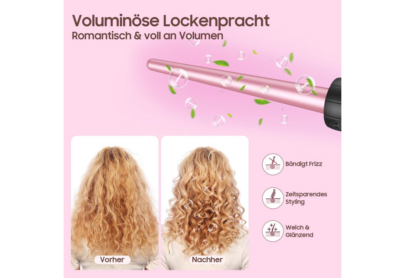 STANBOW Lockenstab Lockenstab 3 Fässer mit PTC-Schnellheizung, Temperaturregelung, 5-in-1 Lockenstab-Set mit Bürste & Handschuhen, schnelle Aufheizung Bild 3