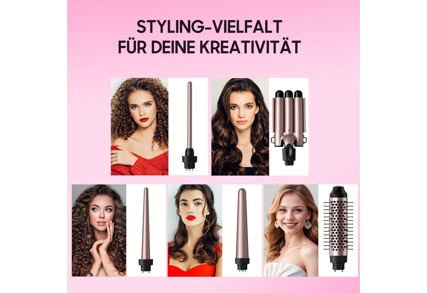 STANBOW Lockenstab Lockenstab 3 Fässer mit PTC-Schnellheizung, Temperaturregelung, 5-in-1 Lockenstab-Set mit Bürste & Handschuhen, schnelle Aufheizung Bild 4