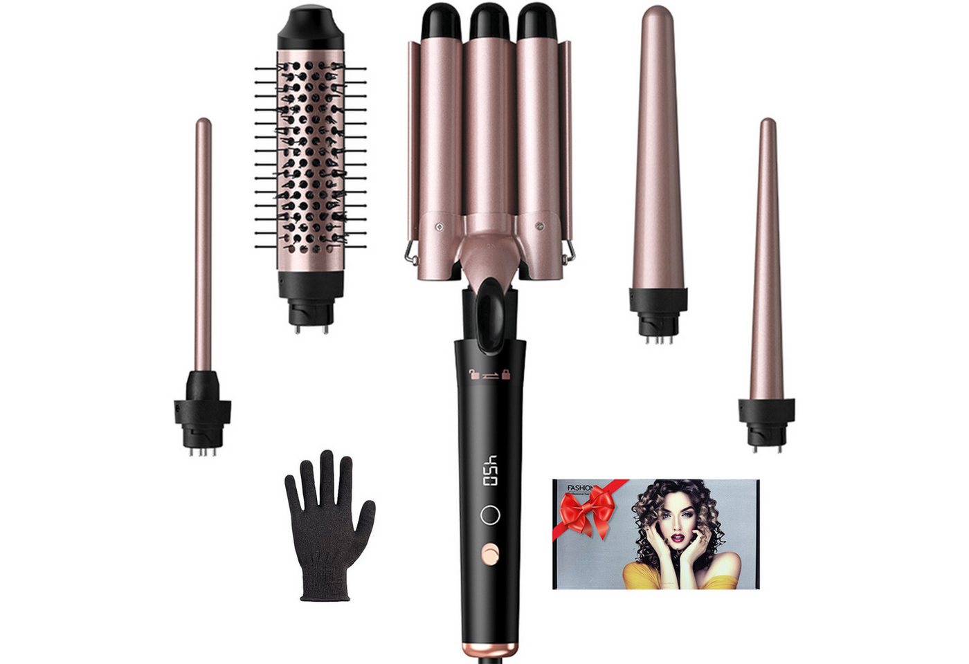 STANBOW Lockenstab Lockenstab 3 Fässer mit PTC-Schnellheizung, Temperaturregelung, 5-in-1 Lockenstab-Set mit Bürste & Handschuhen, schnelle Aufheizung Bild 5