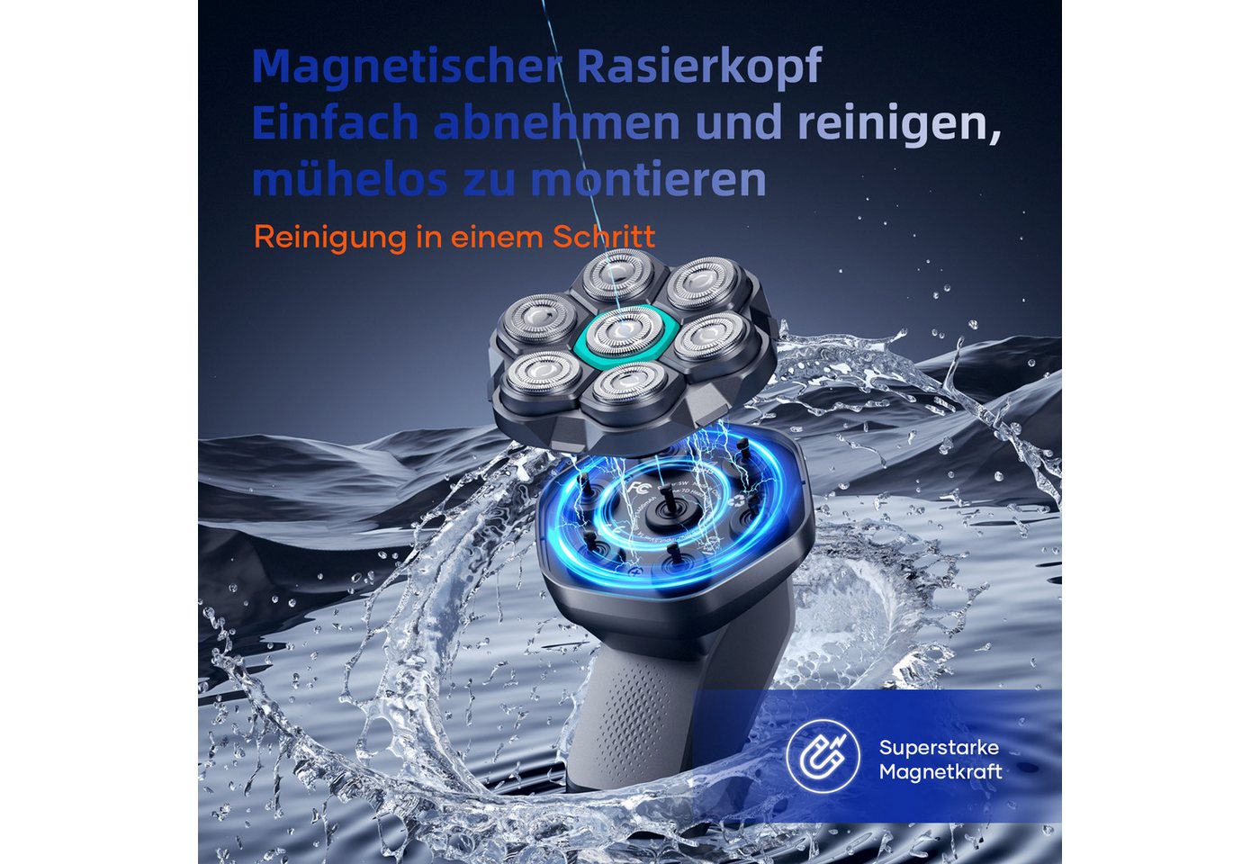 Kensen Haarschneider 7D Glatzenrasierer für Herren, elektrischer Kopfrasierer, IPX6, Magnetischer Scherkopf, 100 Min. Laufzeit, LED-Display, Nass & Trocken