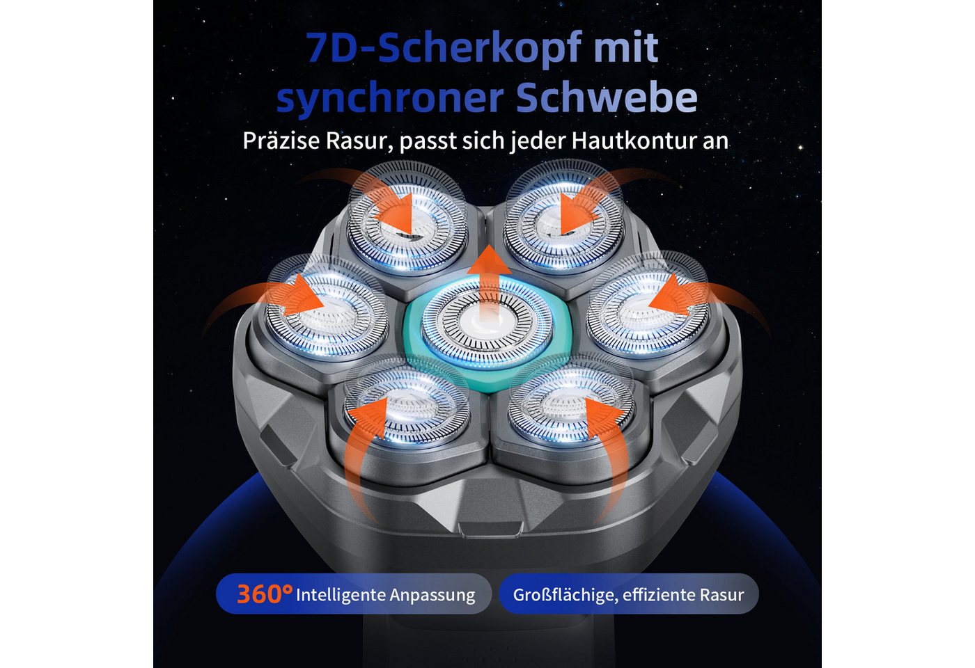 Kensen Haarschneider 7D Glatzenrasierer für Herren, elektrischer Kopfrasierer, IPX6, Magnetischer Scherkopf, 100 Min. Laufzeit, LED-Display, Nass & Trocken Bild 2