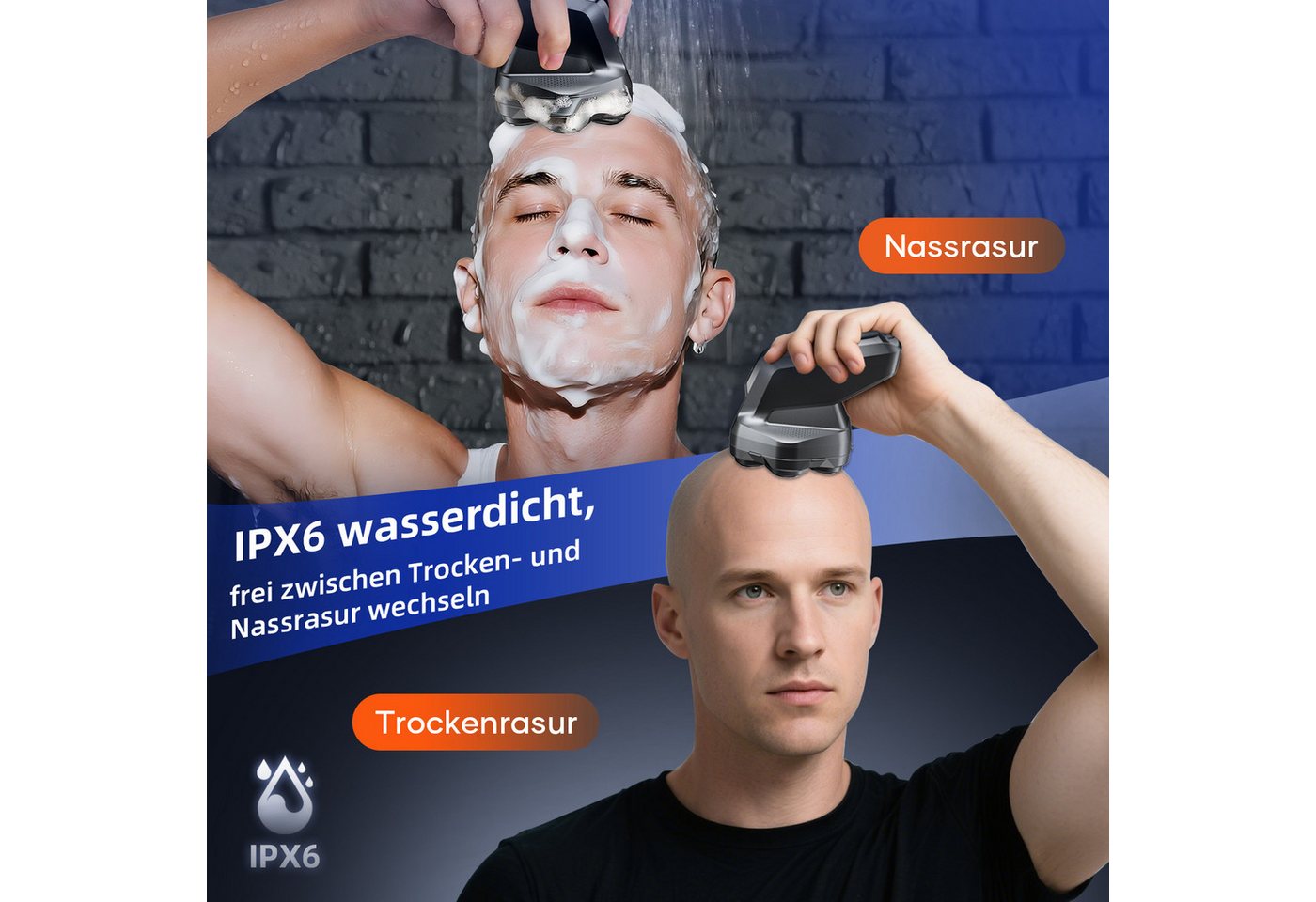 Kensen Haarschneider 7D Glatzenrasierer für Herren, elektrischer Kopfrasierer, IPX6, Magnetischer Scherkopf, 100 Min. Laufzeit, LED-Display, Nass & Trocken Bild 4