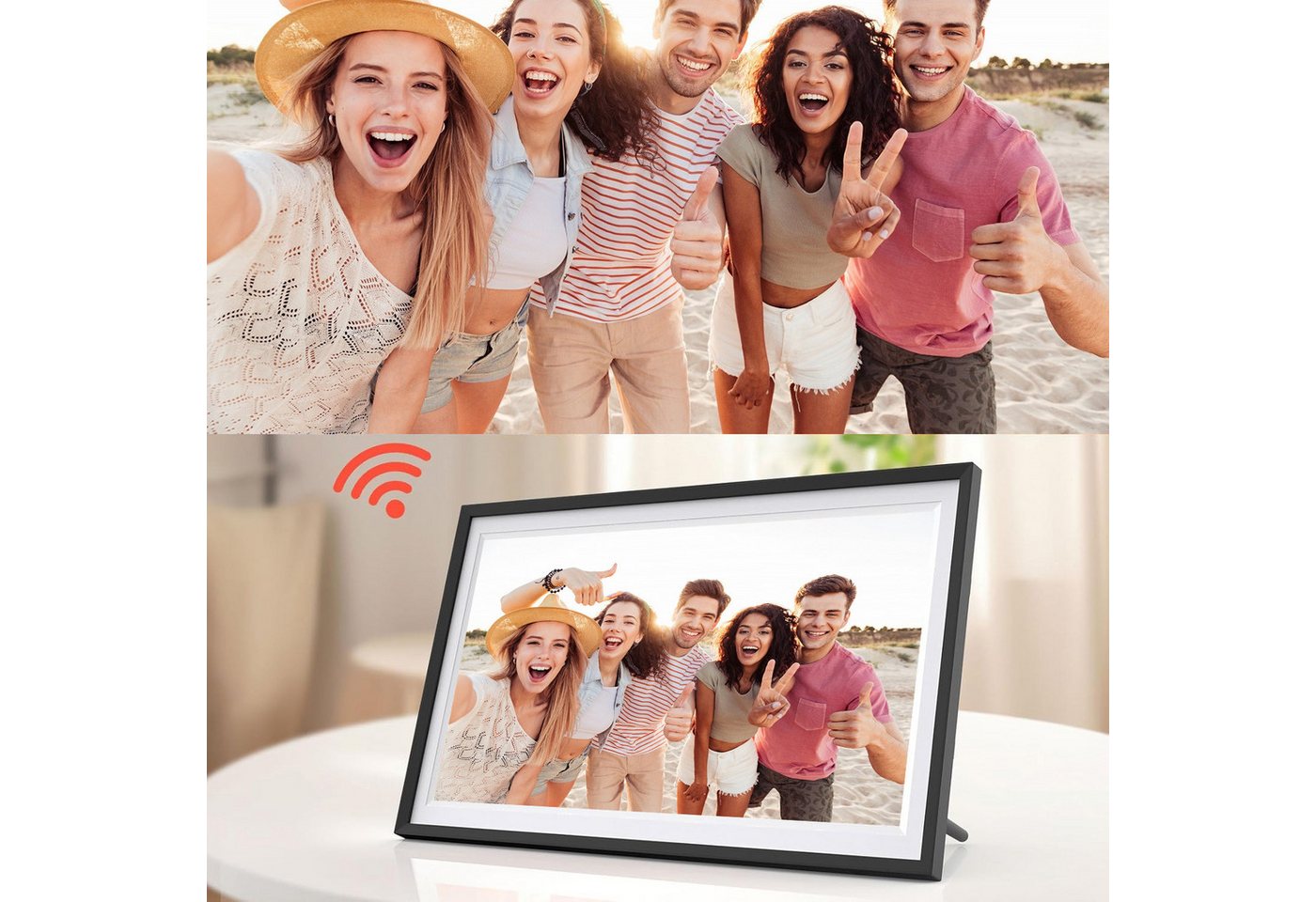 AKKEE 15.6'' Elektronischer Fotorahmen mit WiFi-Fotoübertragung 1920 x 1080 Digitaler Bilderrahmen (1920 x 1080 Pixel, 32 GB, Touch-Screen)