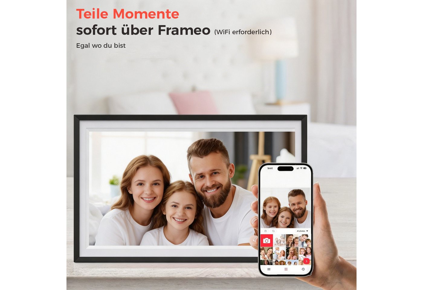 AKKEE 15.6'' Elektronischer Fotorahmen mit WiFi-Fotoübertragung 1920 x 1080 Digitaler Bilderrahmen (1920 x 1080 Pixel, 32 GB, Touch-Screen) Bild 4