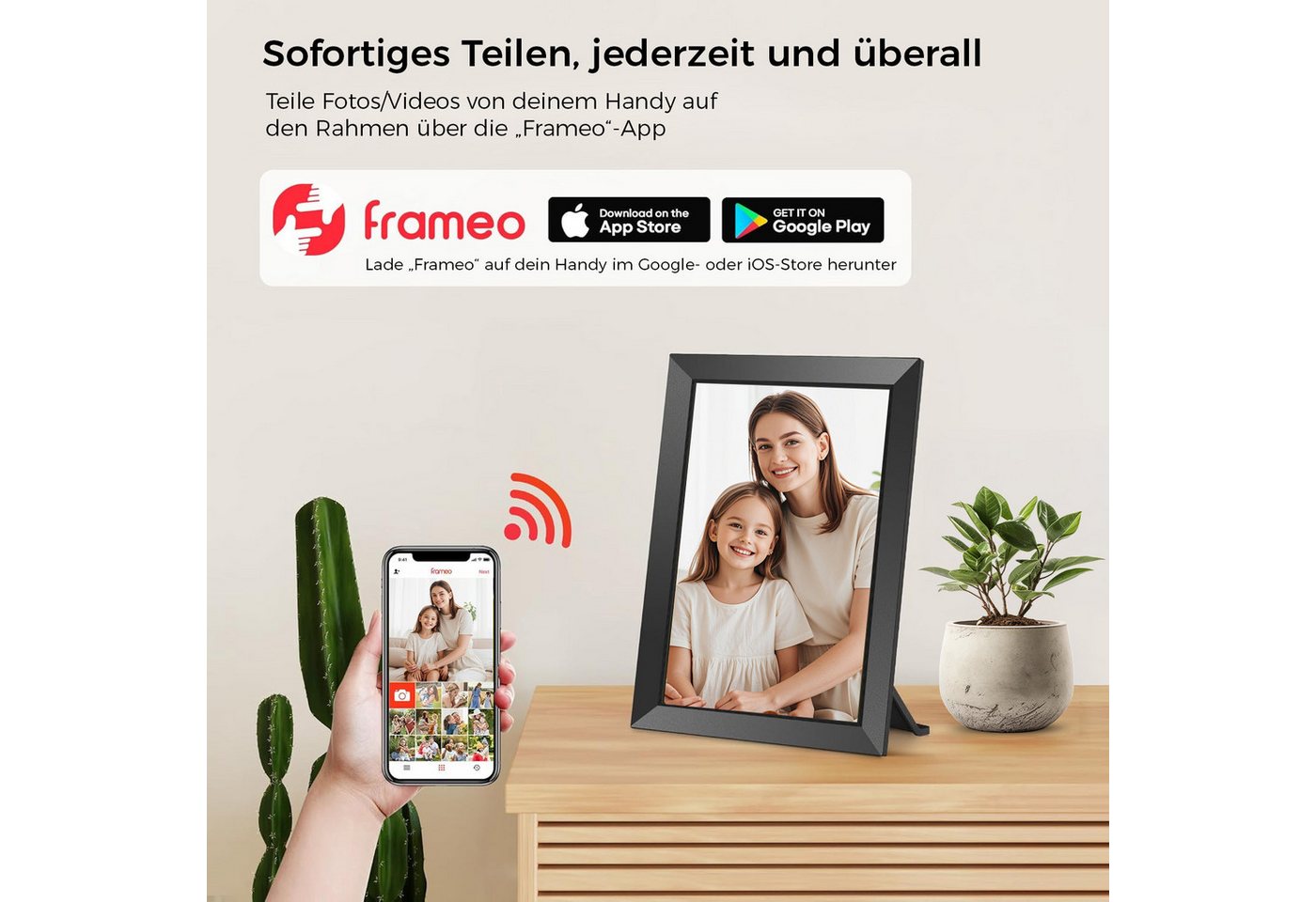 AKKEE 10,1 " Elektronischer Fotorahmen mit WiFi-Fotoübertragung Digitaler Bilderrahmen (1280x800 Pixel, 32 GB, 32GB)