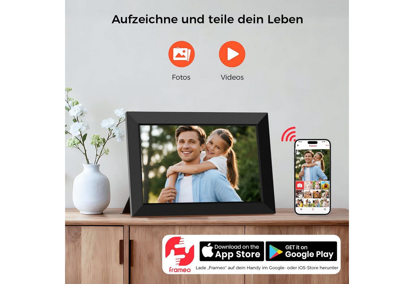 AKKEE 10,1 " Elektronischer Fotorahmen mit WiFi-Fotoübertragung Digitaler Bilderrahmen (1280x800 Pixel, 32 GB, 32GB) Bild 4