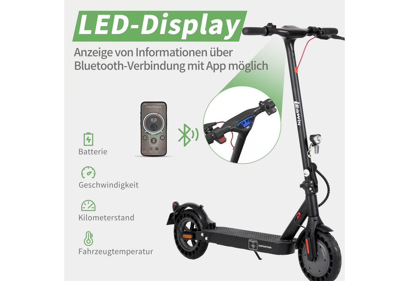 ZWHEEL E-Scooter mit Straßenzulassung 10‘’ E-roller, klappbarer Elektroroller, 45km, 500 W, 20 km/h, (mit Schutzblechen, Steigfähigkeit 20 °, max. Zuladung 120 kg), mit APP, LED-Display, Doppels Bremssystem, mit Stoßdämpfung