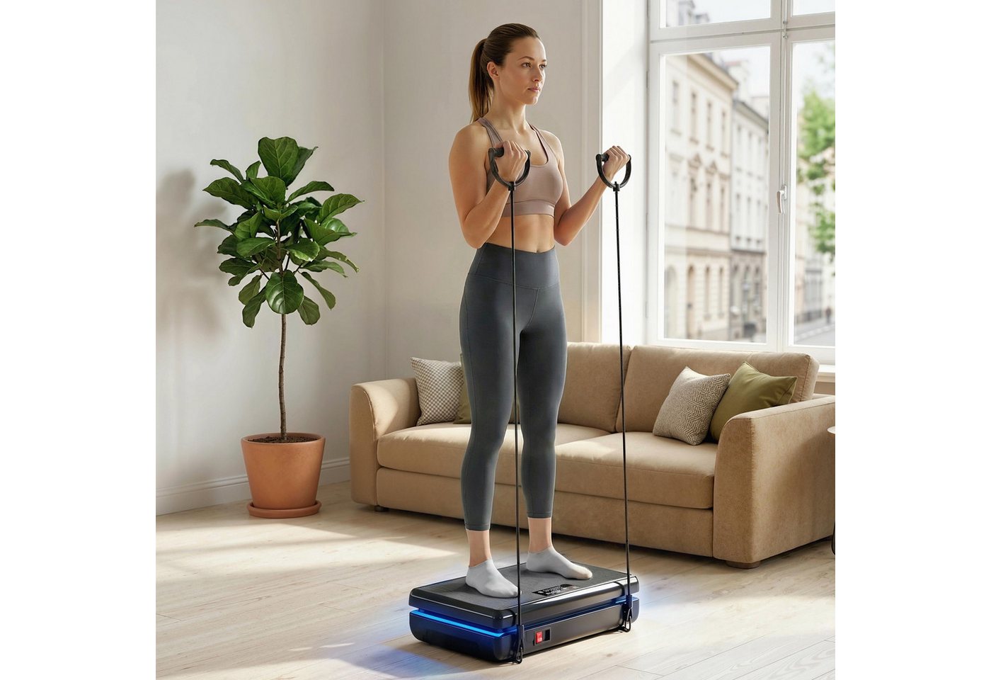 SPORTNOW Heimtrainer Vibrationsplatte Rüttelplatte mit 120 Intensitätsstufen 5 Vorprogramm (Rüttelplatte, 4-tlg., Vibrationsplatte), für Muskelaufbau Ganzkörpertraining