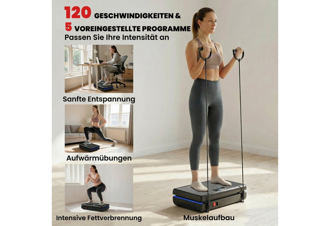 SPORTNOW Heimtrainer Vibrationsplatte Rüttelplatte mit 120 Intensitätsstufen 5 Vorprogramm (Rüttelplatte, 4-tlg., Vibrationsplatte), für Muskelaufbau Ganzkörpertraining Bild 2