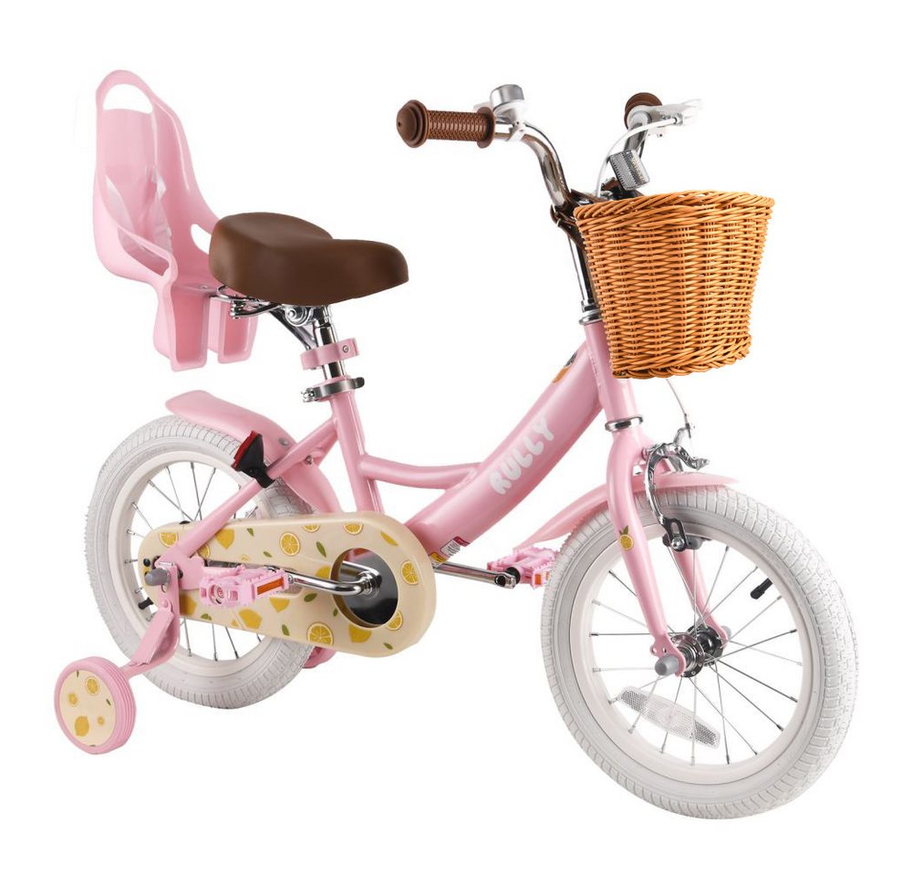 RULLY Kinderfahrrad Kinderfahrrad für Mädchen 12/14/16 Zoll, 2–7 Jahre, 1 Gang, Mit Lenkerkorb, Puppensitz und abnehmbaren Stützrädern Bild 3