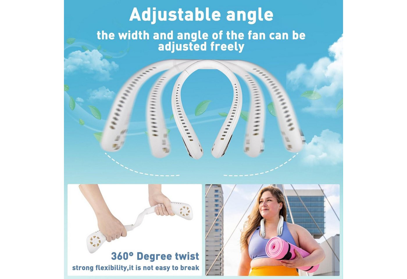 MOPUEA Umhängeventilator Halslüfter extrem lange Lebensdauer, große Kapazität, Silikon, 5200 mAh Tragbarer Bladeless Ventilator leise Bild 4