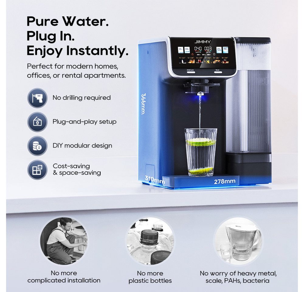 Jimmy Wasserfilter M9 Pro Arbeitsplatte Umkehrosmose- Wasserfilter für Trinkwasser, Remineralisierung, Echtzeit-TDS-Anzeige