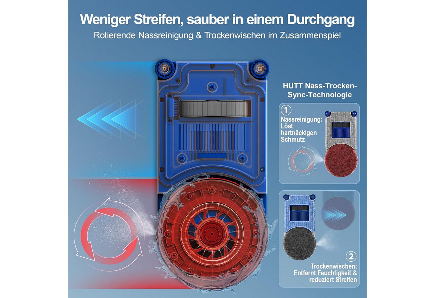 HUTT Fenstersauger R10 Fensterputzroboter, Hybrid Nass-Trocken Reinigungssystem,7000pa, (1-St) Anti-Drop-System,Automatische Fensterreinigung