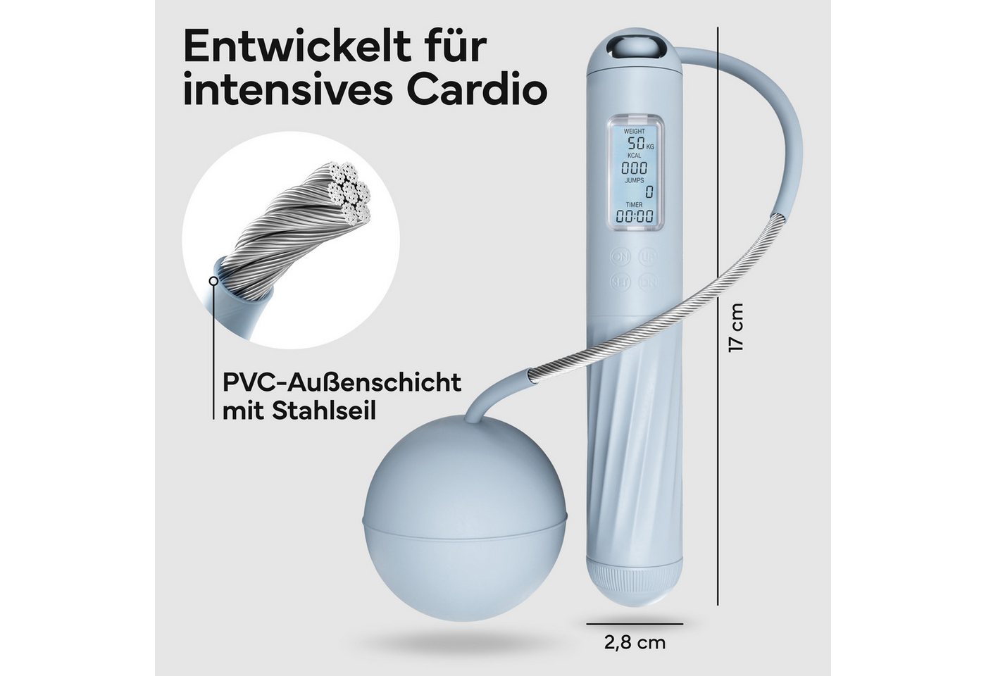 NEOLYMP Springseil 2in1 Springseil mit Zähler, Stahlseil & Cordless Modus, Digitaler Sprungzähler, LCD-Display, 2in1 Cordless-Modus Bild 4