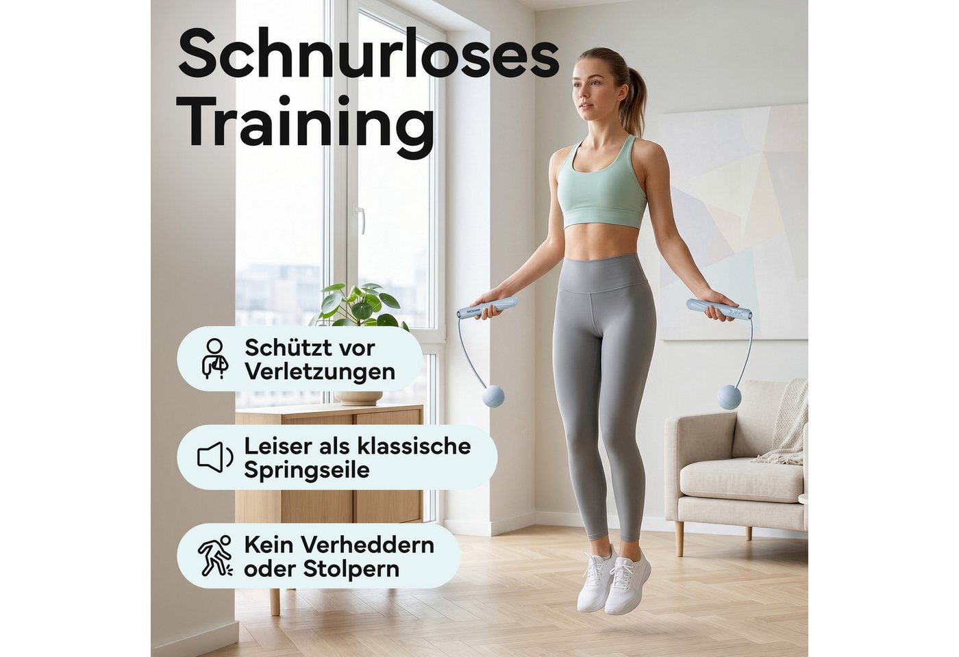 NEOLYMP Springseil 2in1 Springseil mit Zähler, Stahlseil & Cordless Modus, Digitaler Sprungzähler, LCD-Display, 2in1 Cordless-Modus Bild 5