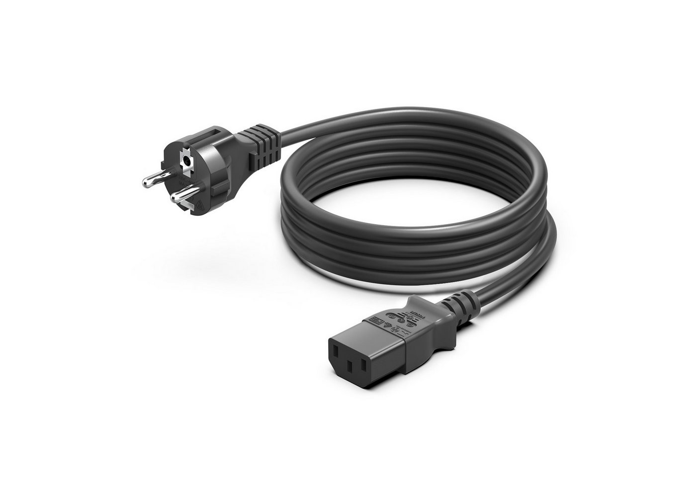 HKY 3-polig Kaltgerätekabel 2m 250V 16A für PC Monitor Drucker TV PS4 Laptop-Kabel, Schutzkontaktstecker Typ F auf C13 Buchse für Beamer Scanner Netzteil Bild 2