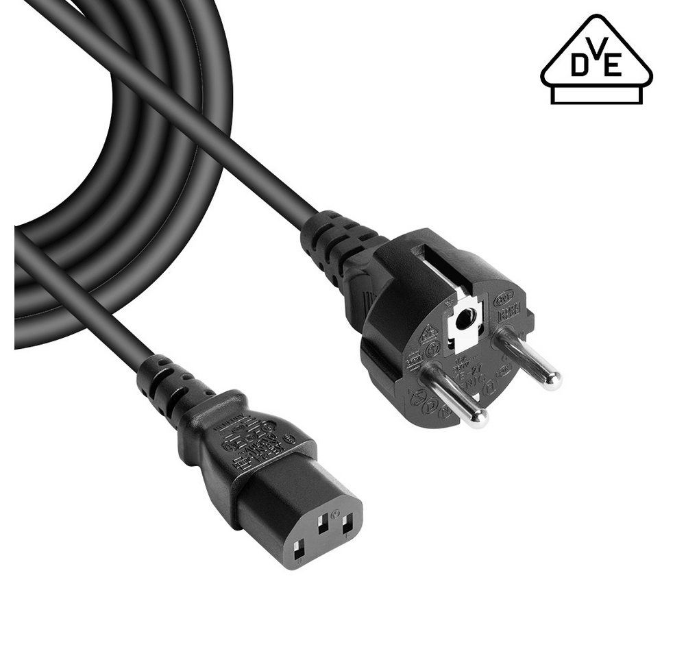 HKY 3-polig Kaltgerätekabel 2m 250V 16A für PC Monitor Drucker TV PS4 Laptop-Kabel, Schutzkontaktstecker Typ F auf C13 Buchse für Beamer Scanner Netzteil Bild 5