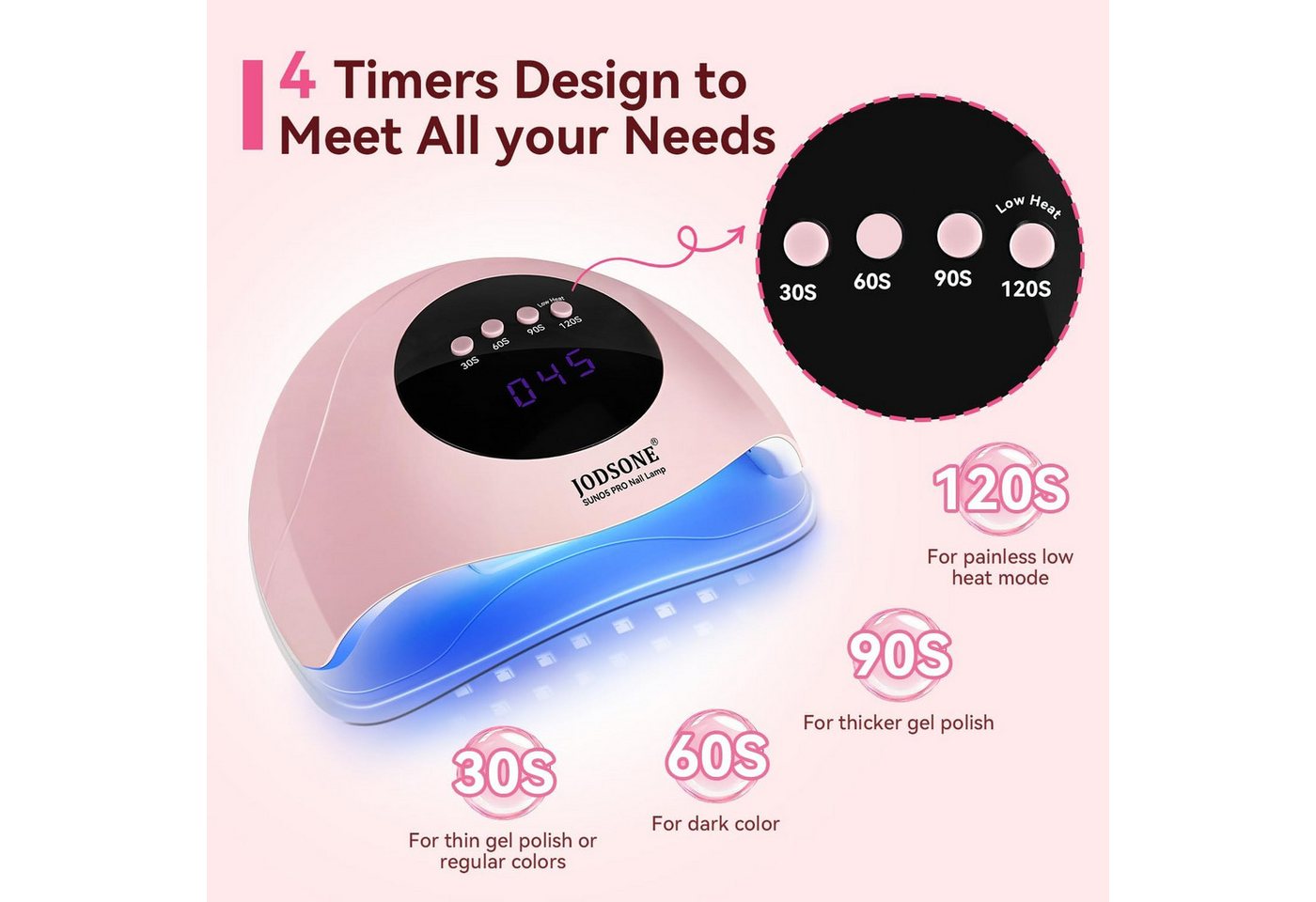 JODSONE Lichthärtungsgerät UV-Nagellampe – LED Gel-Nageltrockner mit Auto-Sensor & 4 Timern, tragbare Gel-Nagellampe, Schnelle Aushärtung Bild 2