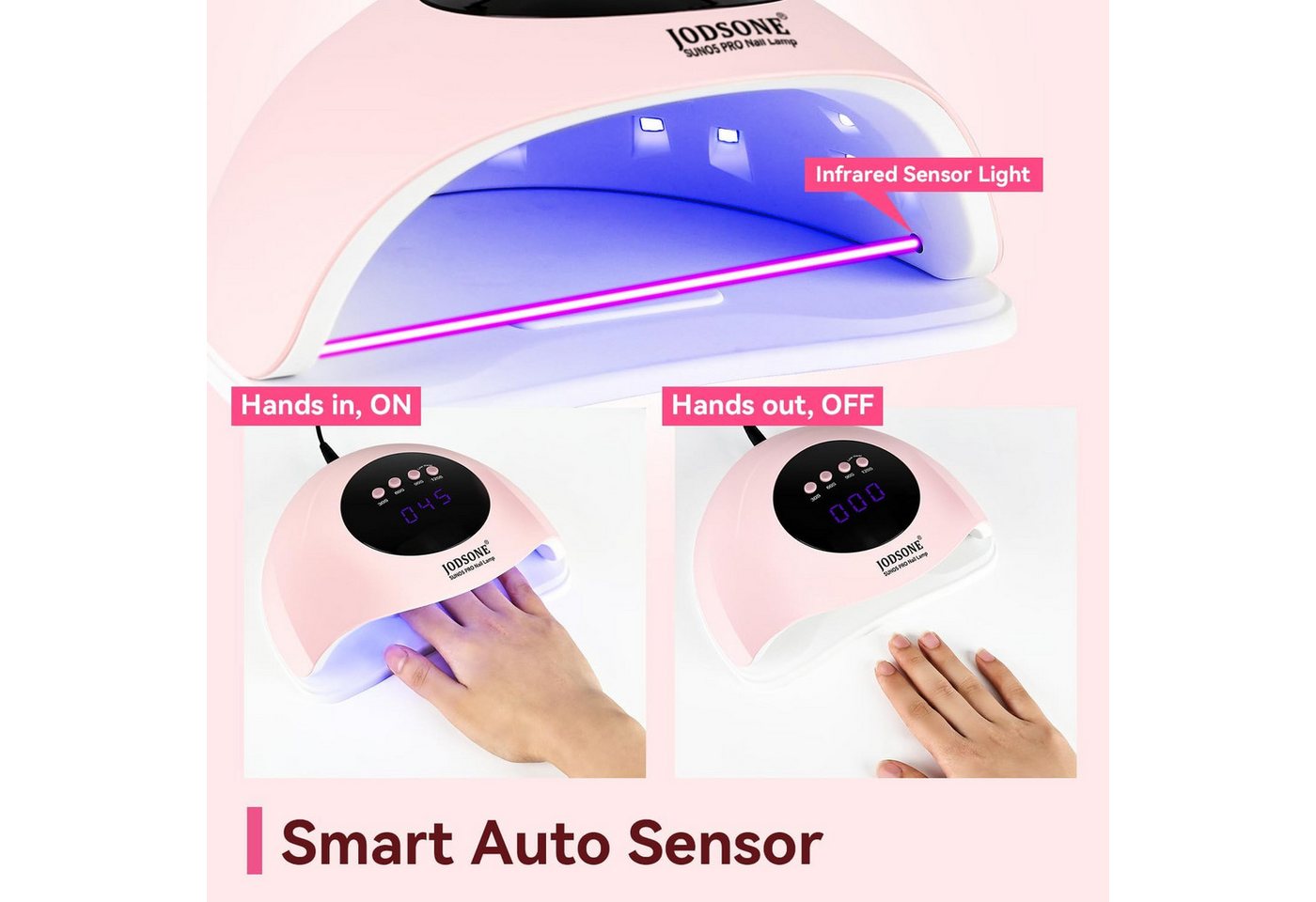 JODSONE Lichthärtungsgerät UV-Nagellampe – LED Gel-Nageltrockner mit Auto-Sensor & 4 Timern, tragbare Gel-Nagellampe, Schnelle Aushärtung Bild 5