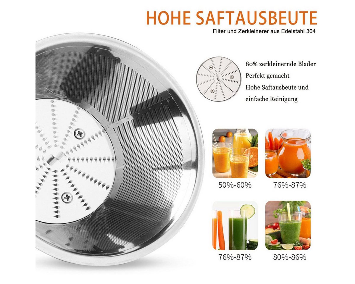 wohnTRAUM24 Entsafter Entsafter, Entsafter Gemüse und Obst, 600W Entsafter aus Edelstahl, 600 W, Schnelles Zentrifugal-Entsafter, Füllöffnung und 3 Geschwindigkeiten Bild 5