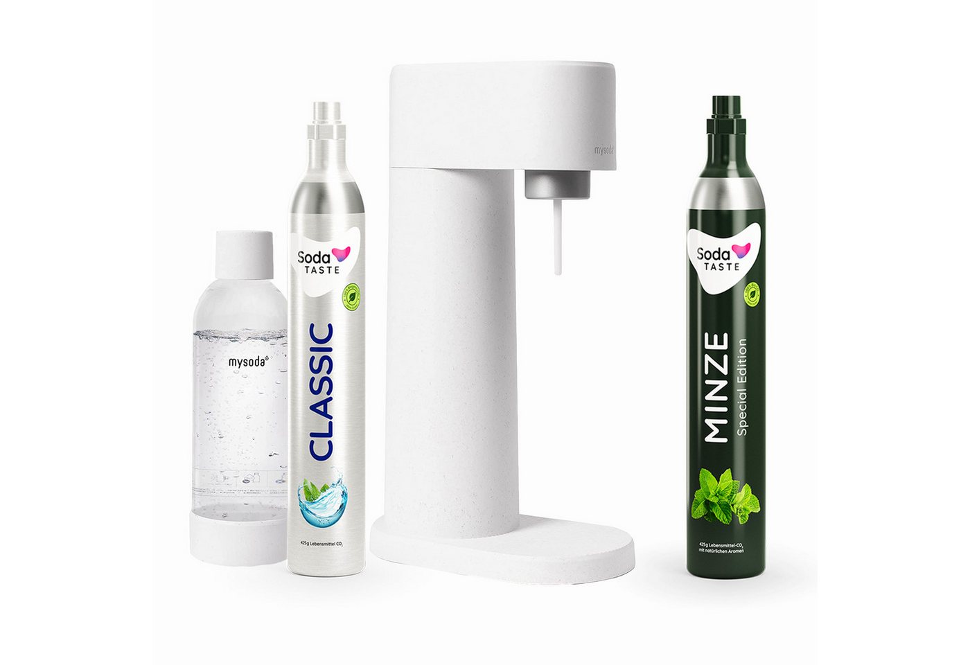 SodaTASTE Wassersprudler SodaTASTE Sparangebot: Woody Wassersprudler Weiß + CO2-Aroma Zylinder, Biokomposit-Sprudler, 2x CO2 (1x Aroma), 1L Flasche, stromlos Bild 4