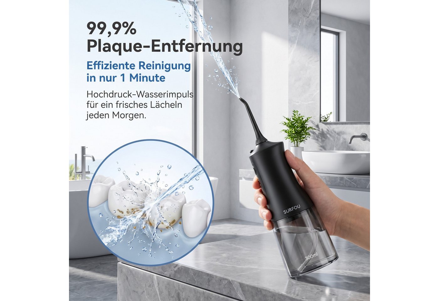 AIMAX Munddusche Kabellose Munddusche 300 ml mit 5 Modi und 4 Düsen Bild 3