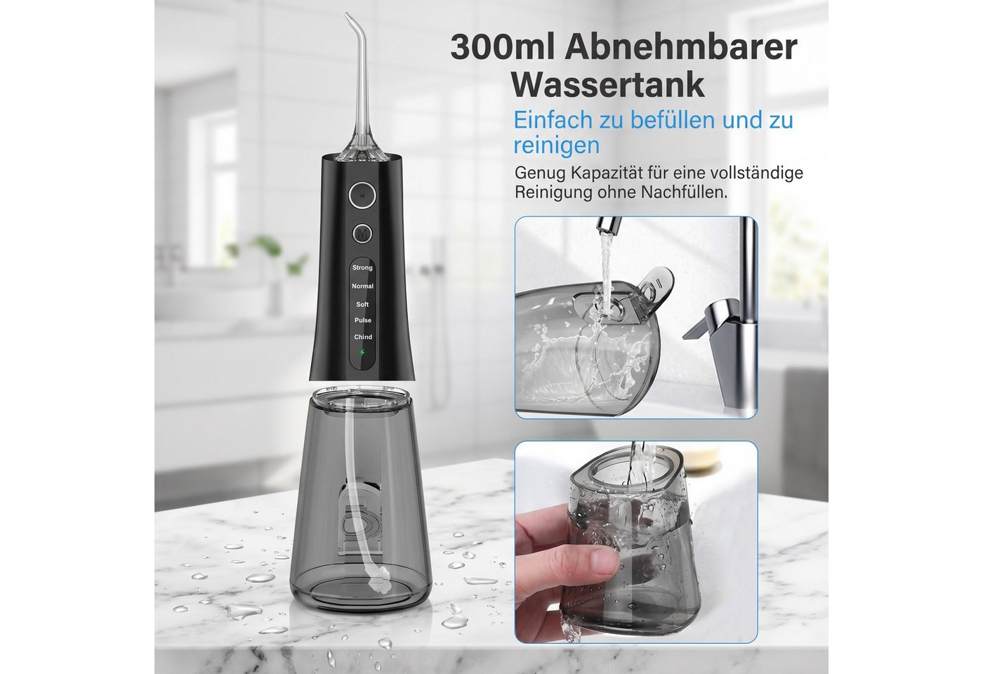 AIMAX Munddusche Kabellose Munddusche 300 ml mit 5 Modi und 4 Düsen Bild 5