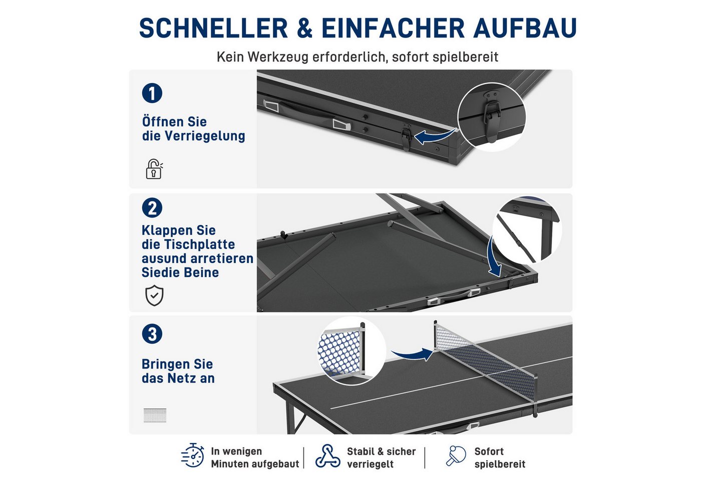 FIVMEN Mini-Tischtennisplatte klappbar im Koffer-Design mit TT-Netz und 2 Schlägern, laminierte MDF-Platte & rostfreier Metallrahmen 152,5 x 76 cm