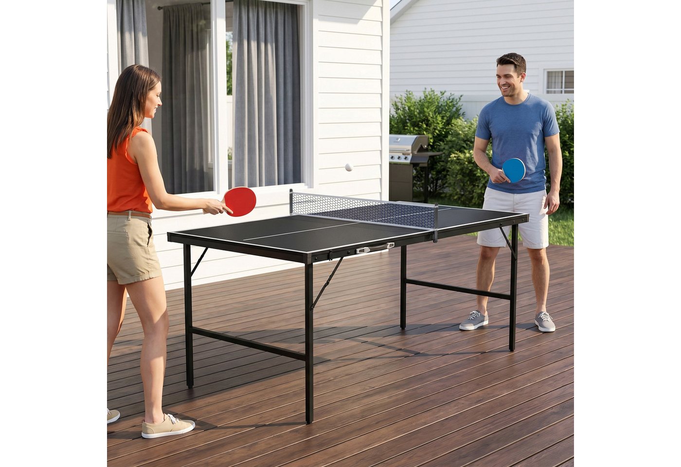FIVMEN Mini-Tischtennisplatte klappbar im Koffer-Design mit TT-Netz und 2 Schlägern, laminierte MDF-Platte & rostfreier Metallrahmen 152,5 x 76 cm Bild 4