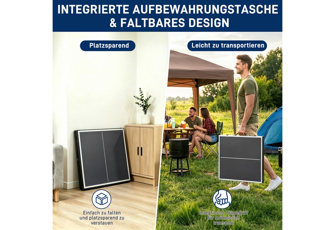 FIVMEN Mini-Tischtennisplatte klappbar im Koffer-Design mit TT-Netz und 2 Schlägern, laminierte MDF-Platte & rostfreier Metallrahmen 152,5 x 76 cm Bild 5