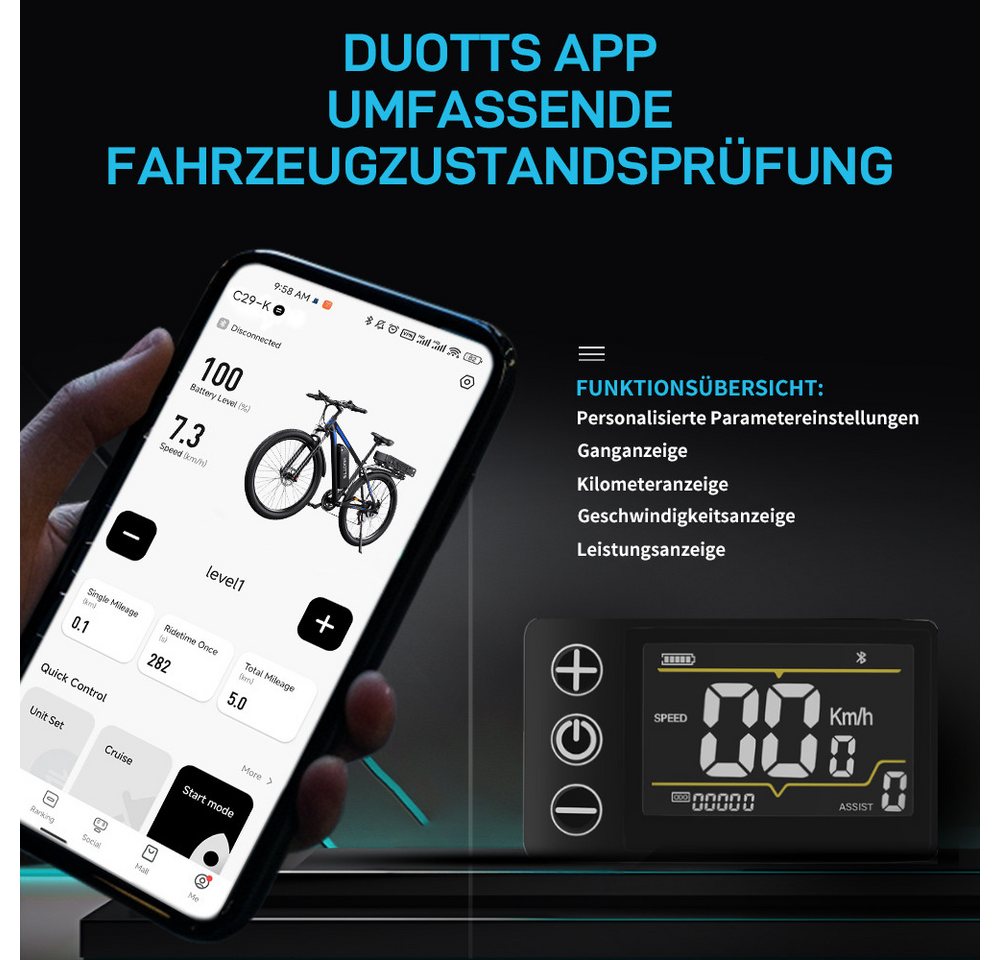 DUOTTS E-Bike Cityrad herren Elektrofahrrad 48V 37,5AH cityrad 29 Zoll damen 65Nm, Pedelec, 21 Gang, Kettenschaltung, Heckmotor, 1800 Wh, MTB E Mountainbike Pedelec Snowbike für Damen u. Herren