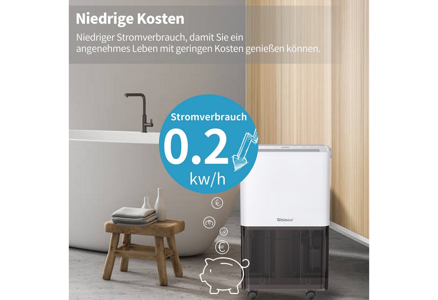 Shinco Luftentfeuchter Luftentfeuchter Elektrisch 10L,Energieeffiziente Entfeuchter für 45m³, für 45 m³ Räume, Entfeuchtung 10 l/Tag, Tank 1,7 l, 10L elektrischer Luftentfeuchter, für 45m³, leise Bild 3