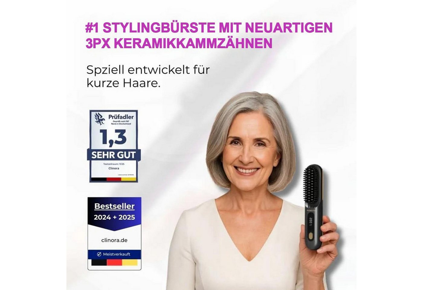FELIXLEO Warmluftbürste Kurzhaar Stylingbürste professionell 3 Temperaturstufen alle Typen