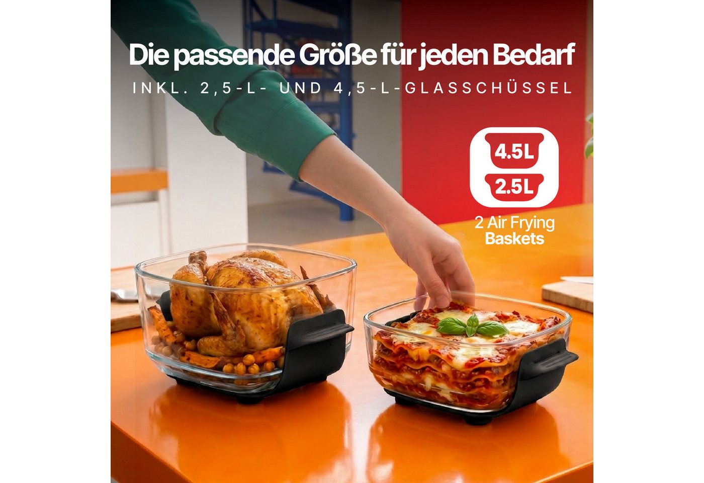 Seeger Heißluftfritteuse, 1500 W, 2,5L + 4,5L Glasbehälter Bild 3