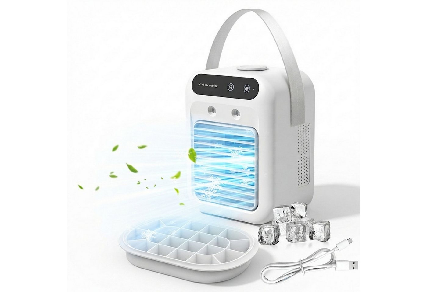 VIVIHEYDAY Ventilatorkombigerät Luftkühler/Befeuchter/Ventilator 4-in-1, Mini leise Klimaanlage, 500ml Tank, 2 Stufen, Tragbarer Wassergekühlter Sprühklimaventilator