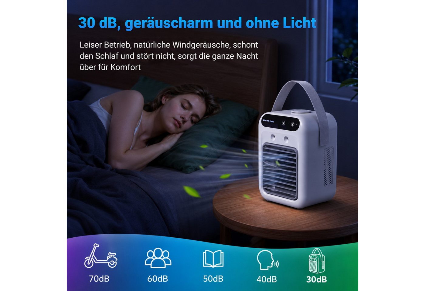 VIVIHEYDAY Ventilatorkombigerät Luftkühler/Befeuchter/Ventilator 4-in-1, Mini leise Klimaanlage, 500ml Tank, 2 Stufen, Tragbarer Wassergekühlter Sprühklimaventilator Bild 5