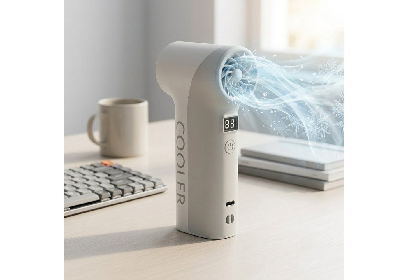 MOPUEA Mini USB-Ventilator Mini Handventilator 14h Laufzeit,5 Stufen USB-C Akku ür Outdoor Bild 2
