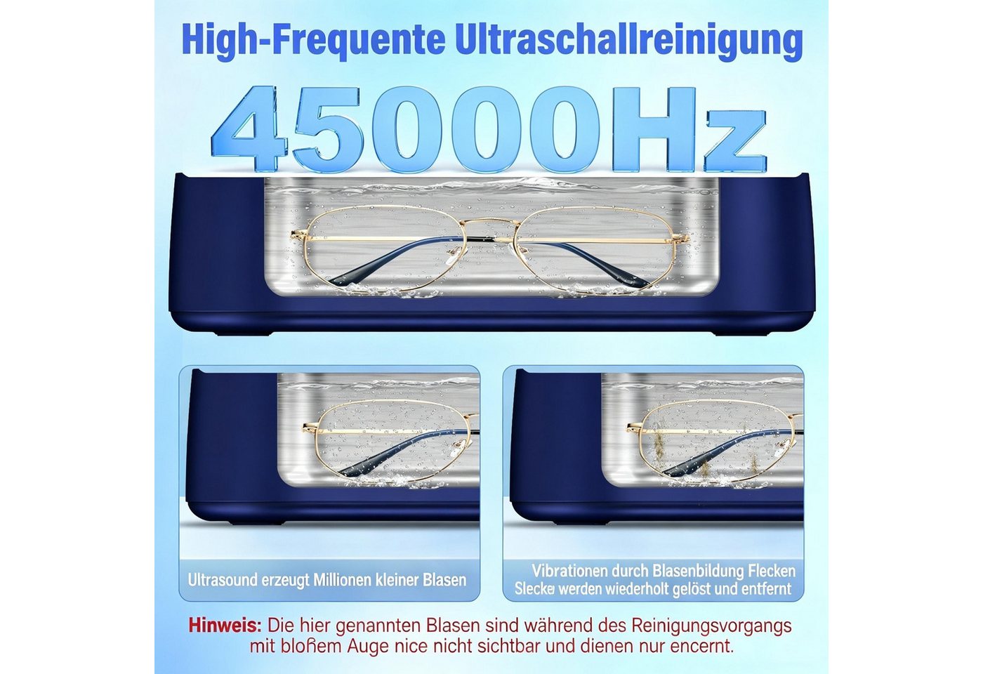 AIBISTAR Ultraschallreiniger Ultraschallreinigungsgerät brille, Reiniger Ultraschallgerät zahne, 45000Hz,2 Modi,380ml,für (Zahnersatz, Schmuck, Uhren, Rasierer u.v.m)