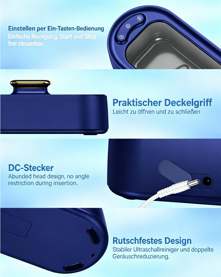 AIBISTAR Ultraschallreiniger Ultraschallreinigungsgerät brille, Reiniger Ultraschallgerät zahne, 45000Hz,2 Modi,380ml,für (Zahnersatz, Schmuck, Uhren, Rasierer u.v.m) Bild 3