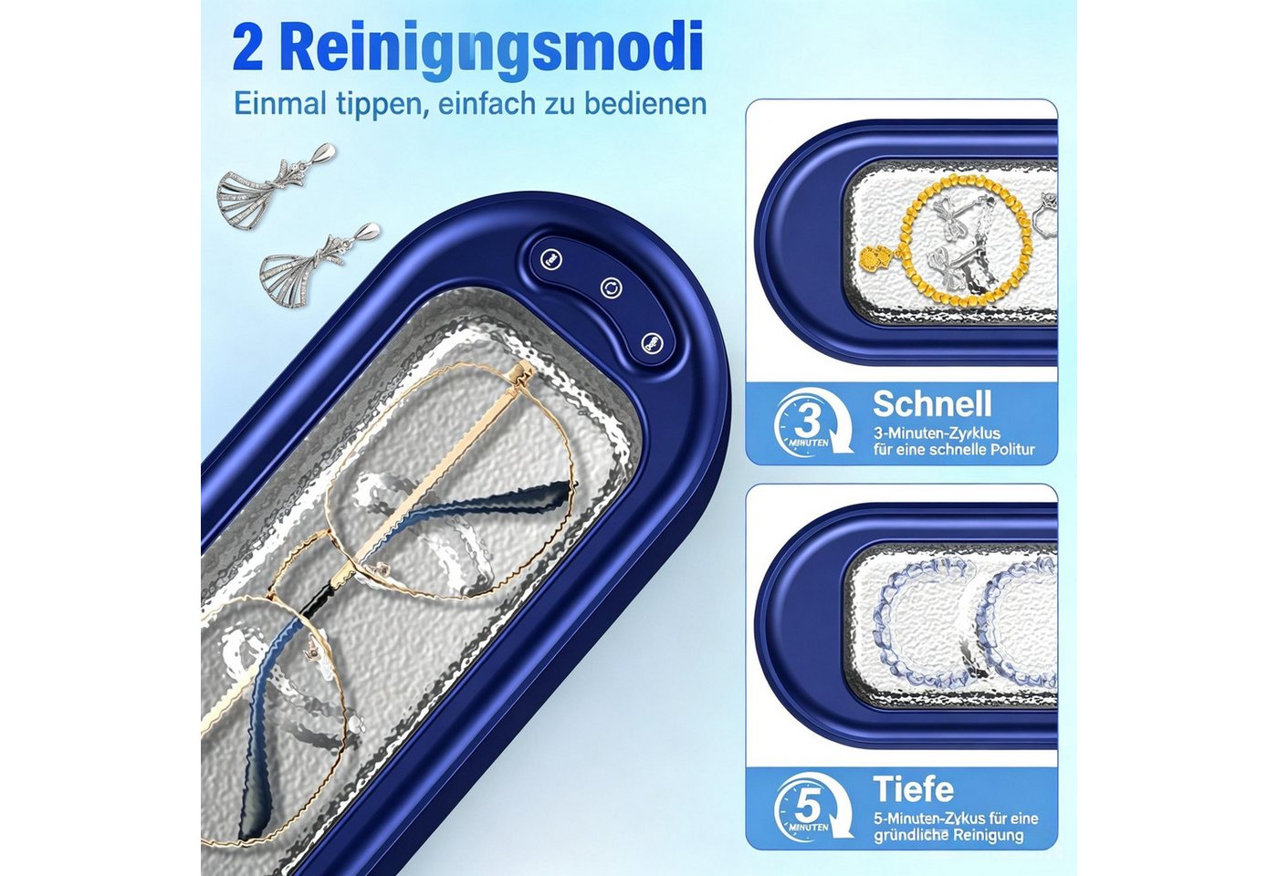 AIBISTAR Ultraschallreiniger Ultraschallreinigungsgerät brille, Reiniger Ultraschallgerät zahne, 45000Hz,2 Modi,380ml,für (Zahnersatz, Schmuck, Uhren, Rasierer u.v.m) Bild 5
