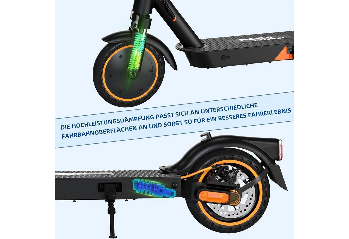 Mega Motion E-Scooter 8.5 Zoll Elektroroller 400W Motor, Max.35km mit Straßenzulassung ABE, 20 km/h, (Mit Schutzblechen und Aufbewahrungstasche), 2 Stoßdämpfer mit Tasche, APP, 15kg, für Erwachsene
