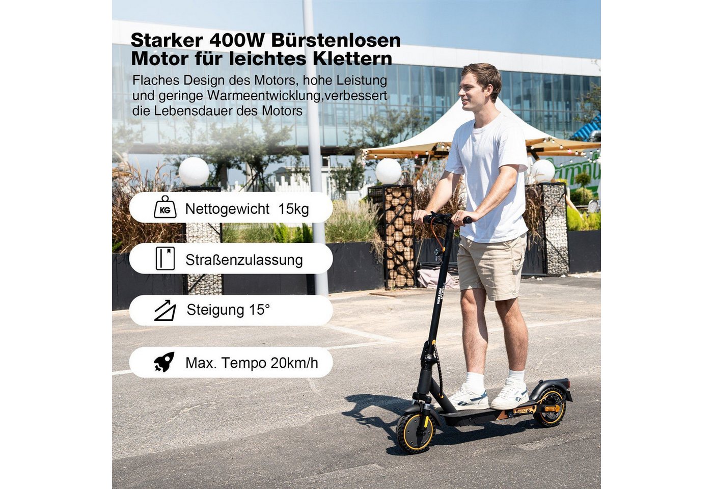 Mega Motion E-Scooter 8.5 Zoll Elektroroller 400W Motor, Max.35km mit Straßenzulassung ABE, 20 km/h, (Mit Schutzblechen und Aufbewahrungstasche), 2 Stoßdämpfer mit Tasche, APP, 15kg, für Erwachsene Bild 5