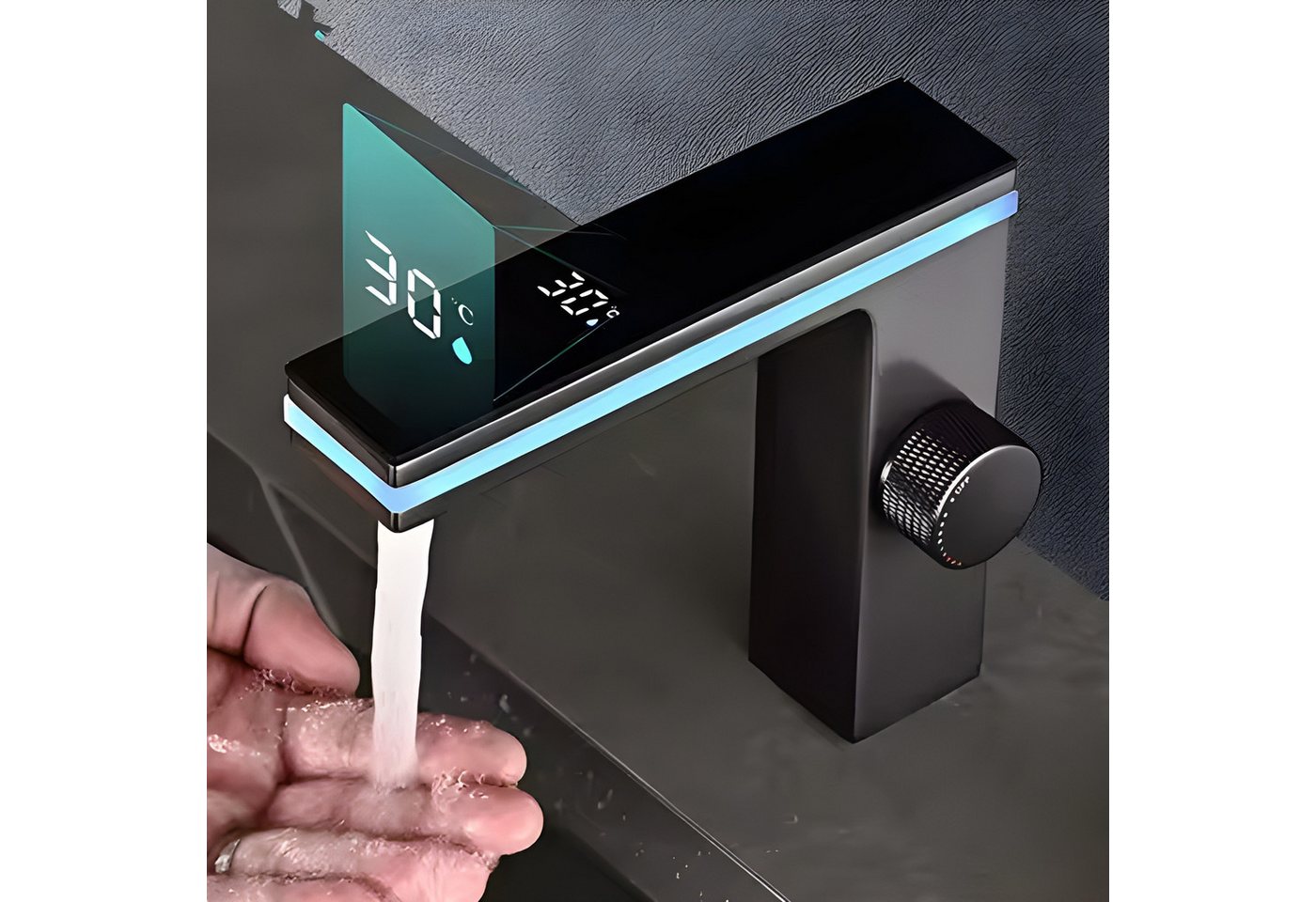 Athlix Elektrischer Wasserhahn Display Wasserhahn Badezimmer Waschbecken LED Elektrisch, Digitale Anzeige, Modernes Design, Hochwertige Verarbeitung Bild 2