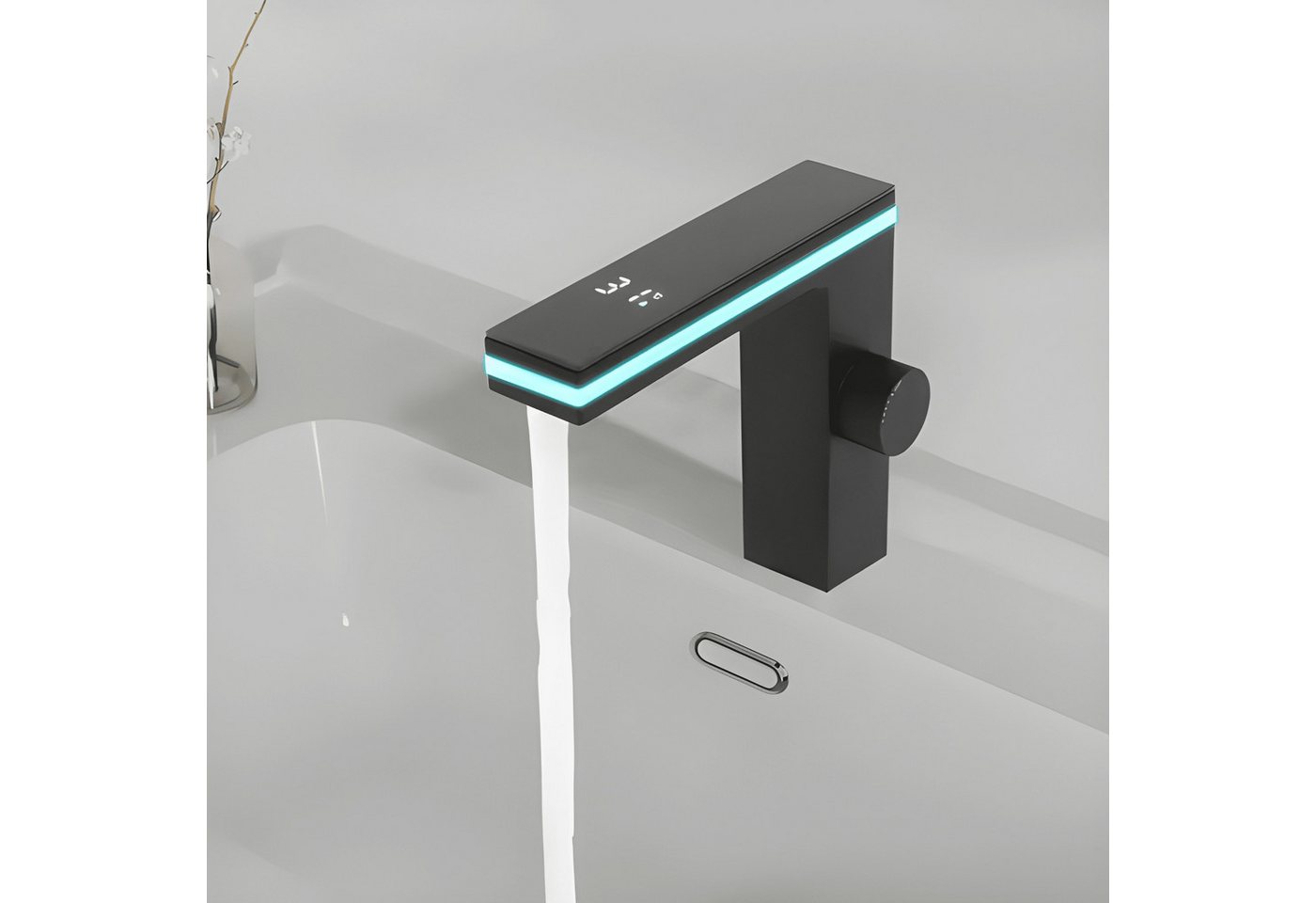 Athlix Elektrischer Wasserhahn Display Wasserhahn Badezimmer Waschbecken LED Elektrisch, Digitale Anzeige, Modernes Design, Hochwertige Verarbeitung Bild 3