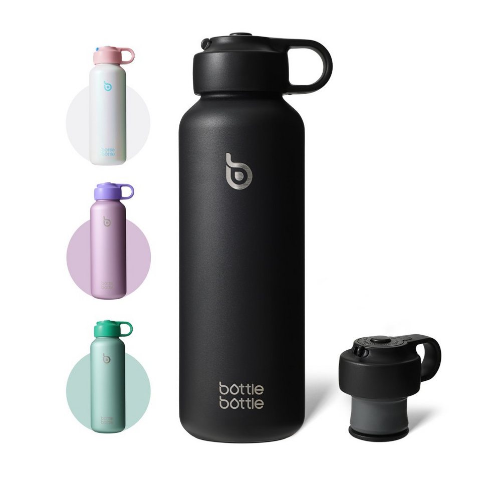 BOTTLE BOTTLE Trinkflasche Edelstahl 600ml, Isolierflasche für kohlensäurehaltige Getränke, auslaufsicher, mit Tragegriff, ideal für Sprudelwasser, Sport & Reisen